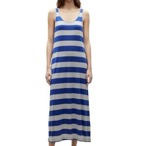 AQUA Blue And Gray Striped Maxi Dress